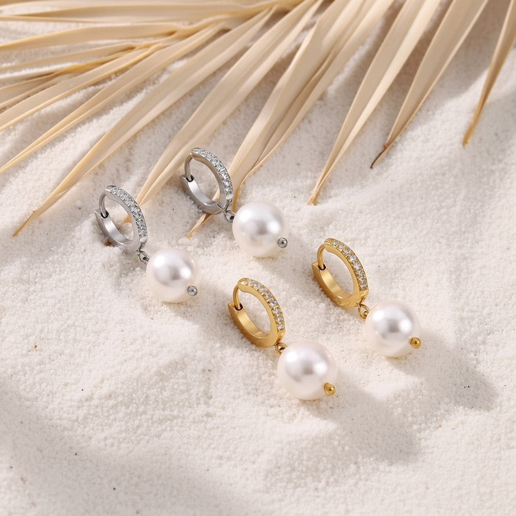 Lucy ~ Silver Freshwater Pearl Huggies image 3