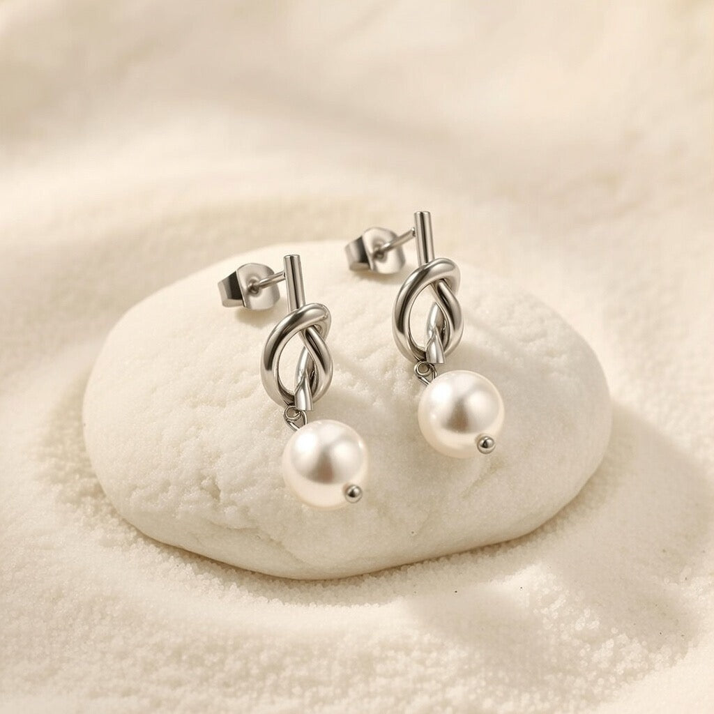 Zemira ~ Silver Knot pearl earrings image 5