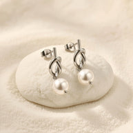 Zemira ~ Silver Knot pearl earrings image 5