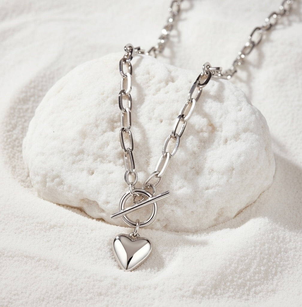 Katie ~ Silver link chain heart necklace image 6