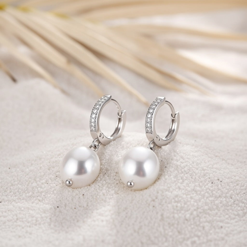 Lucy ~ Silver Freshwater and CZ stone Huggies image 4