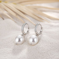 Lucy ~ Silver Freshwater and CZ stone Huggies image 4