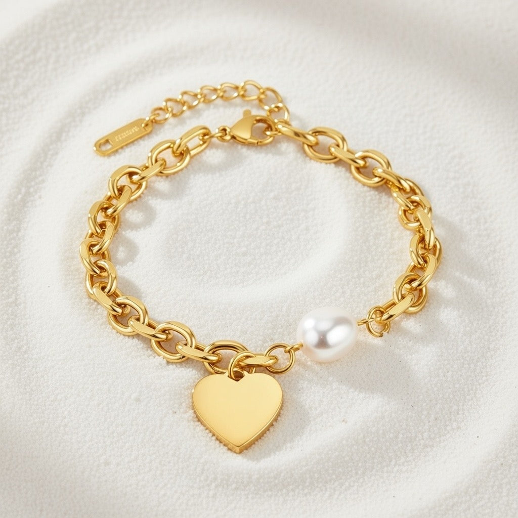 Violet ~ Freshwater pearl and heart bracelet image 3