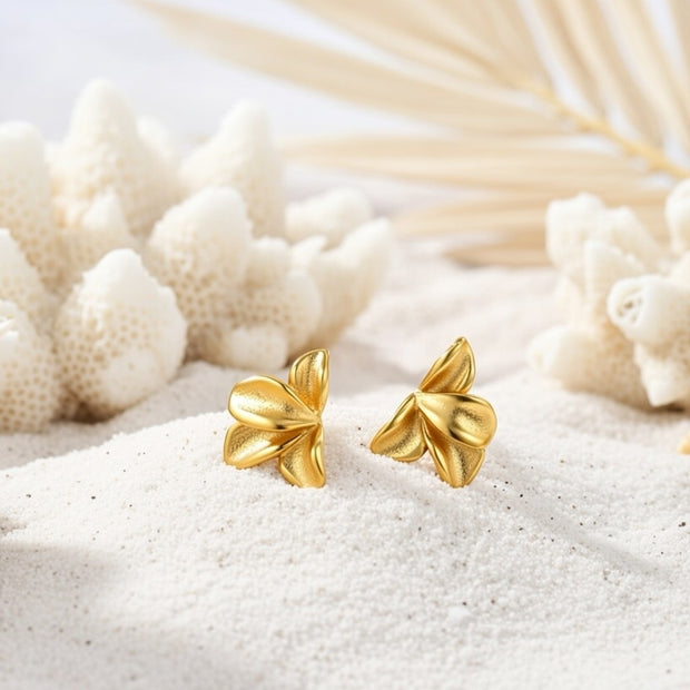Flora ~ Dainty flower petal earrings gold image 1