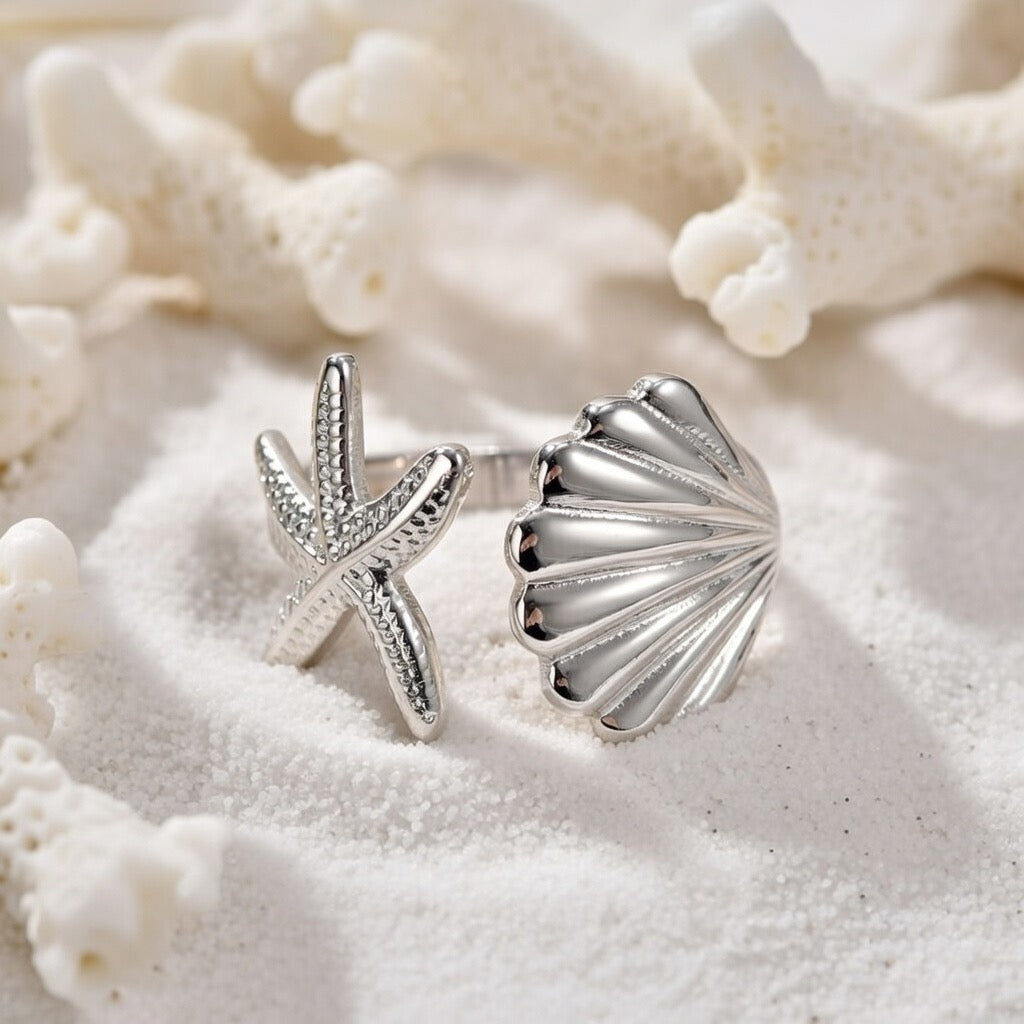 Reni ~  Silver seashell and starfish ring image 0