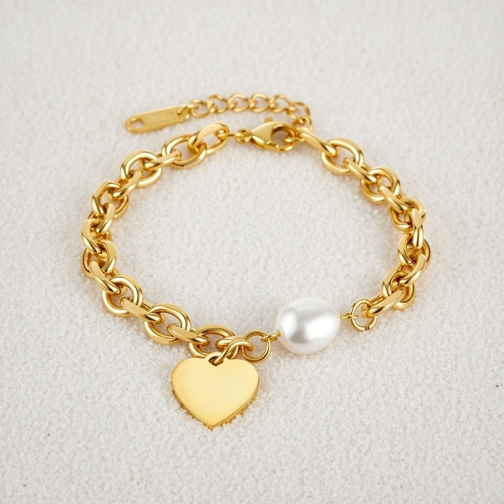 Violet ~ Freshwater pearl and heart bracelet image 6