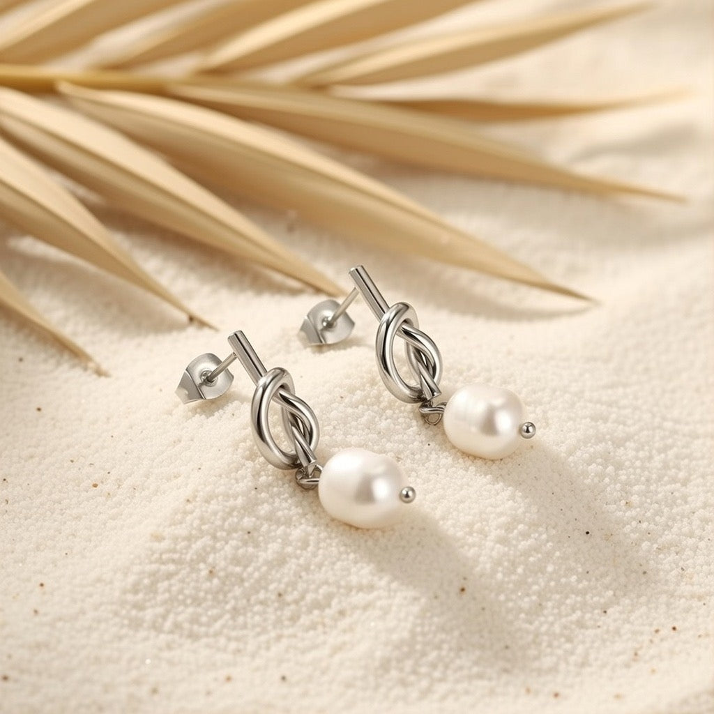 Zemira ~ Silver Knot pearl earrings image 6