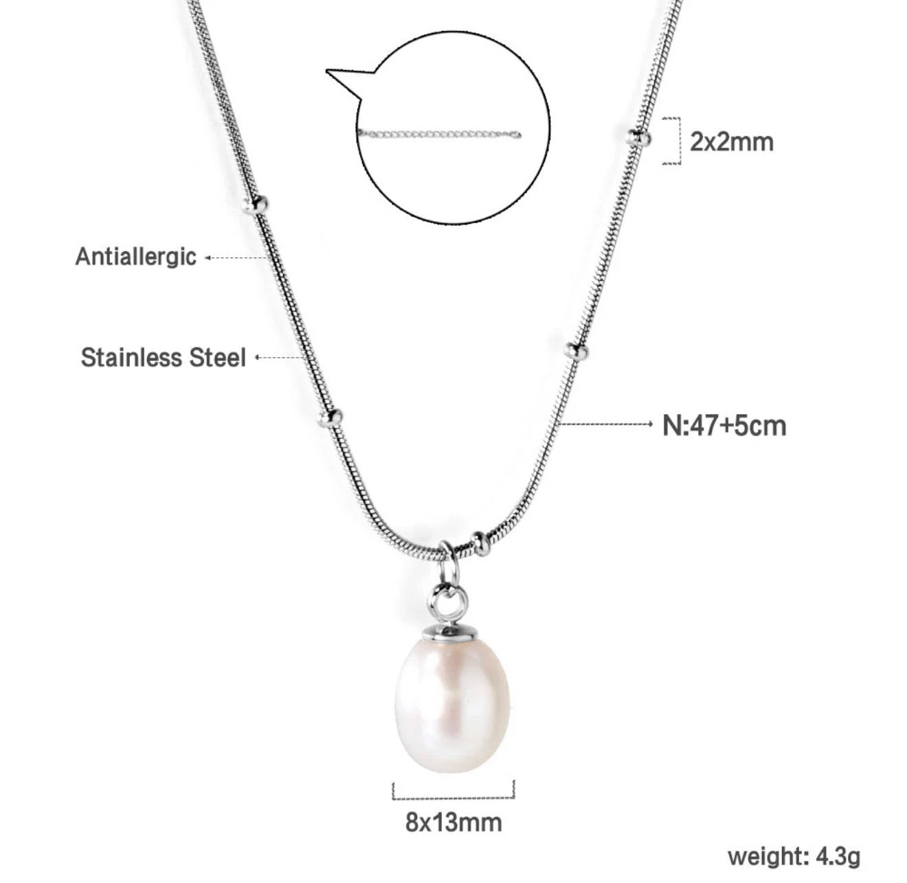 Sage ~ Silver ball chain Freshwater Pearl necklace image 7