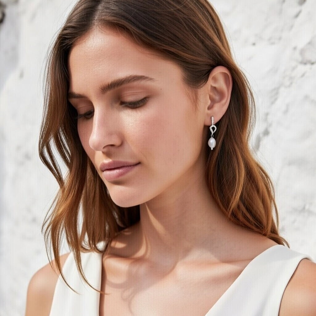 Zemira ~ Silver Knot pearl earrings image 0