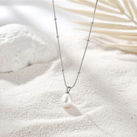Sage ~ Silver ball chain Freshwater Pearl necklace image 1
