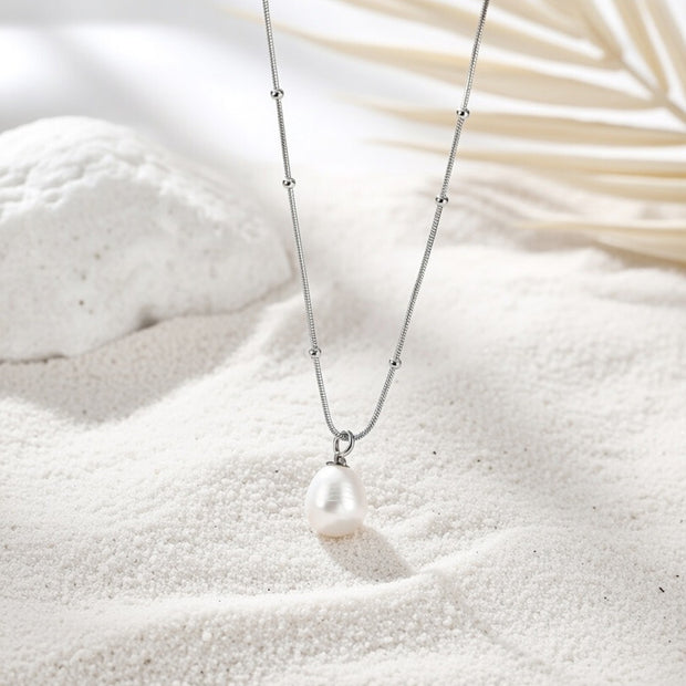 Sage ~ Silver ball chain Freshwater Pearl necklace image 1