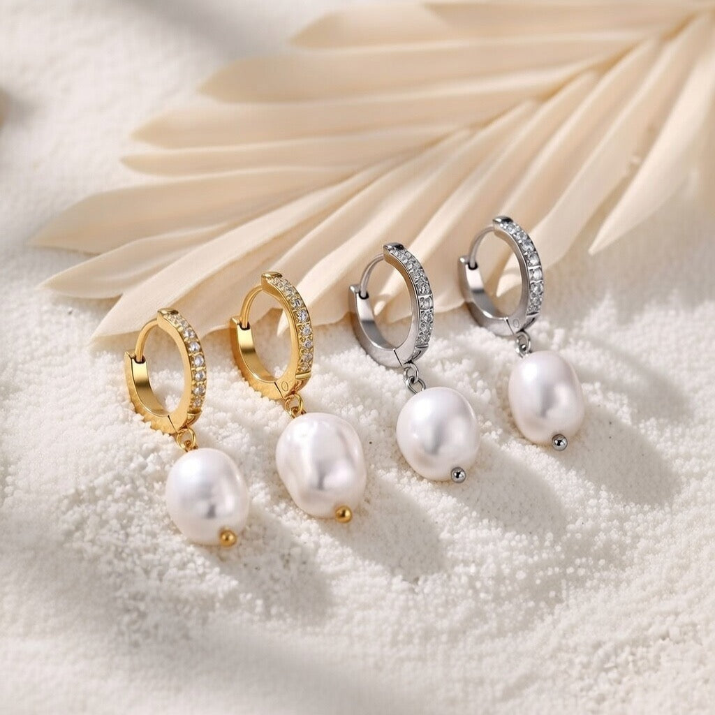 Lucy ~ Gold Freshwater and CZ stone Huggies image 5