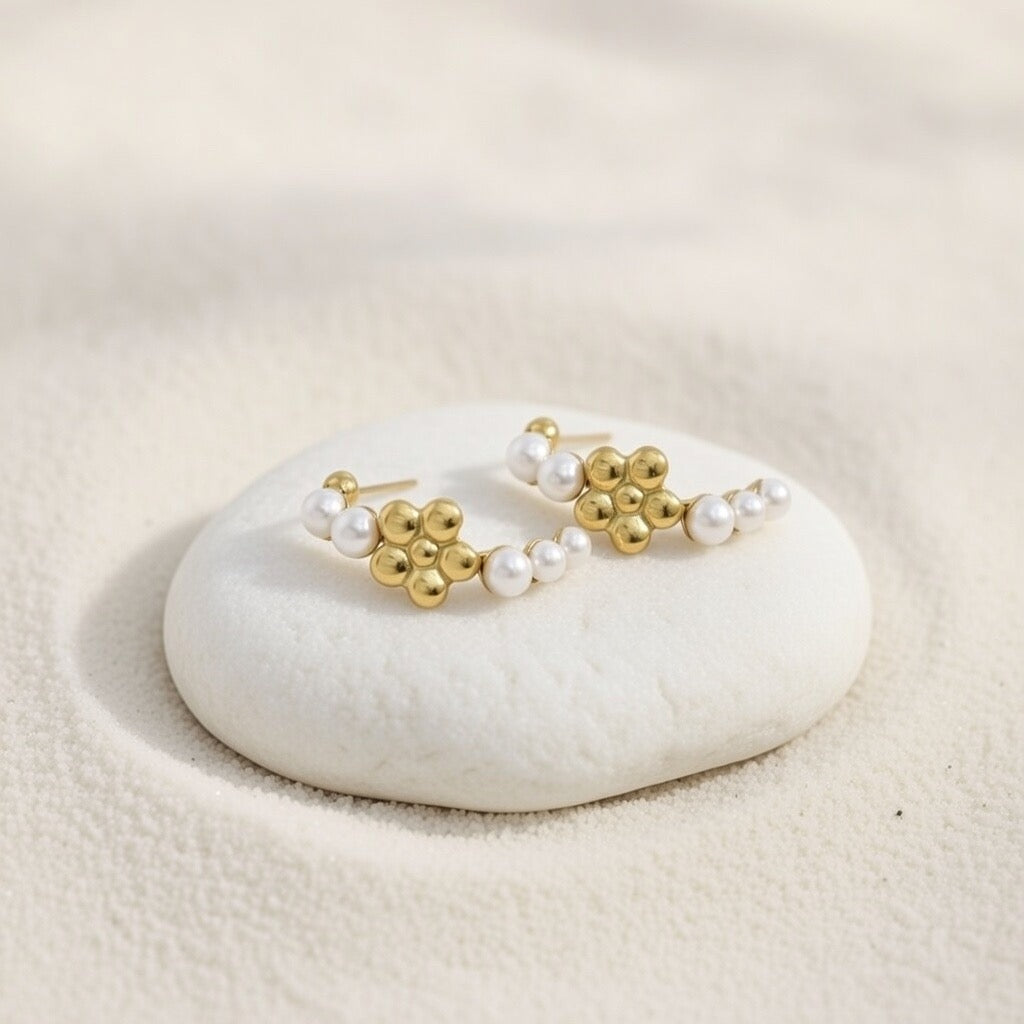 Daisy ~ Dainty flower and pearl earrings image 5