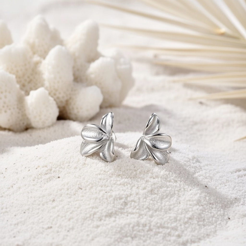 Flora ~ Silver flower petal studs image 1