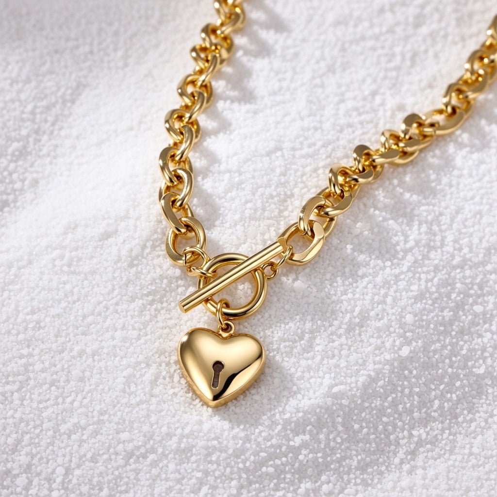 Ruby ~ Gold heart lock necklace image 5