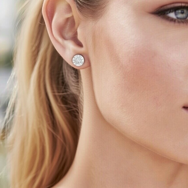 Lennie ~ Silver roman numerals studs image 1