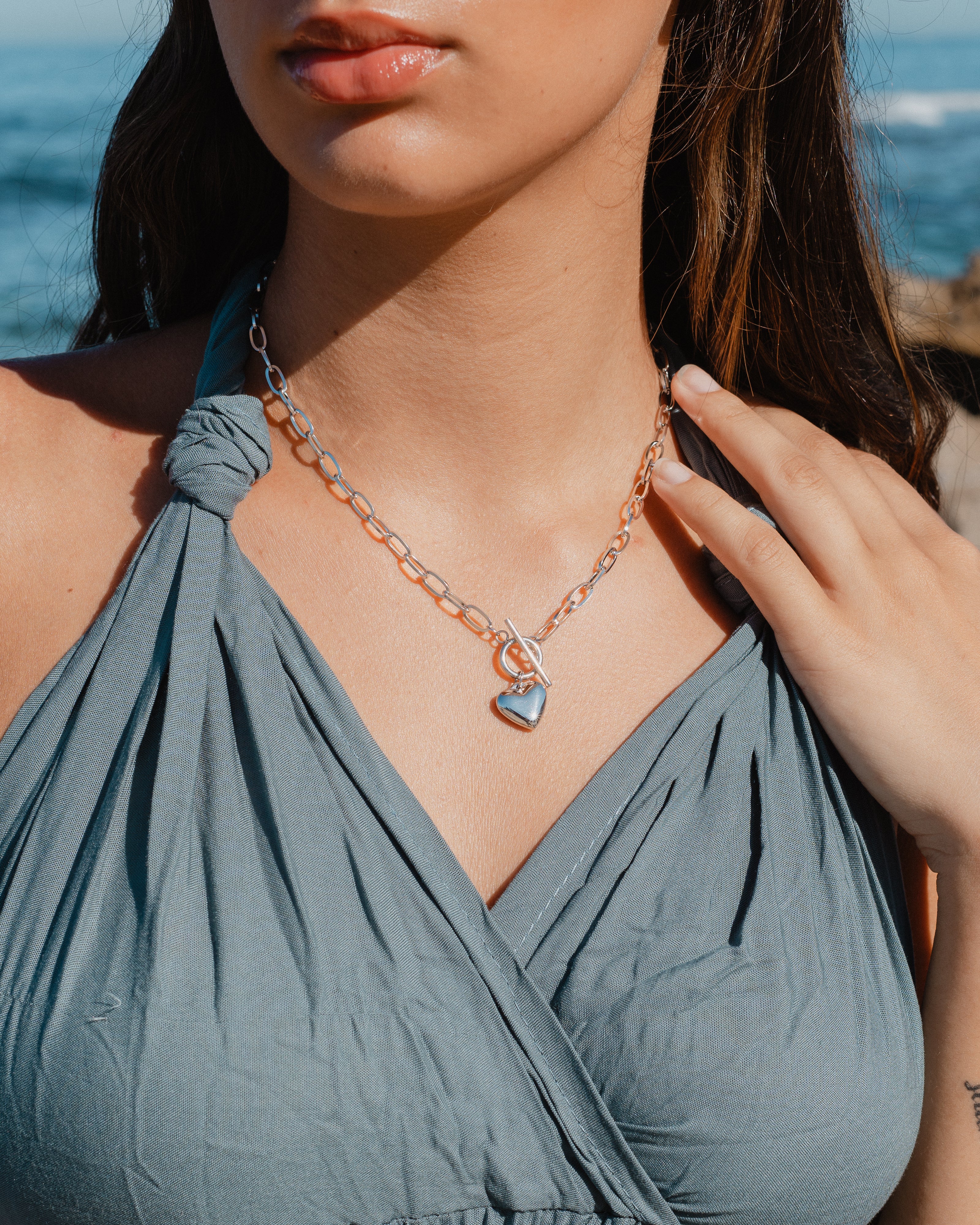 Katie ~ Silver link chain heart necklace image 2