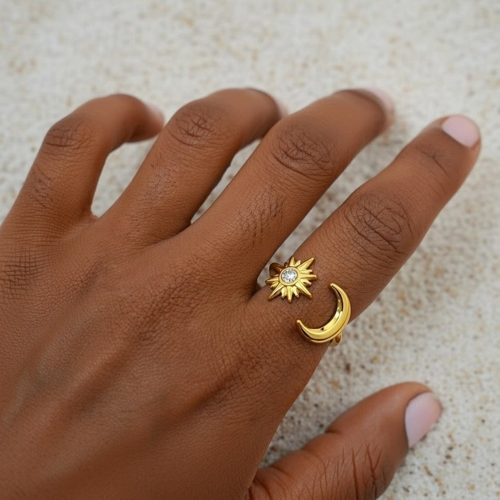 Misty ~ Gold Sun and Moon ring image 2