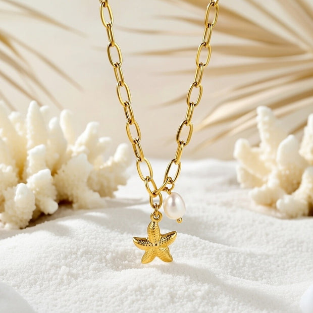 Alyssa ~ Starfish and pearl necklace image 1
