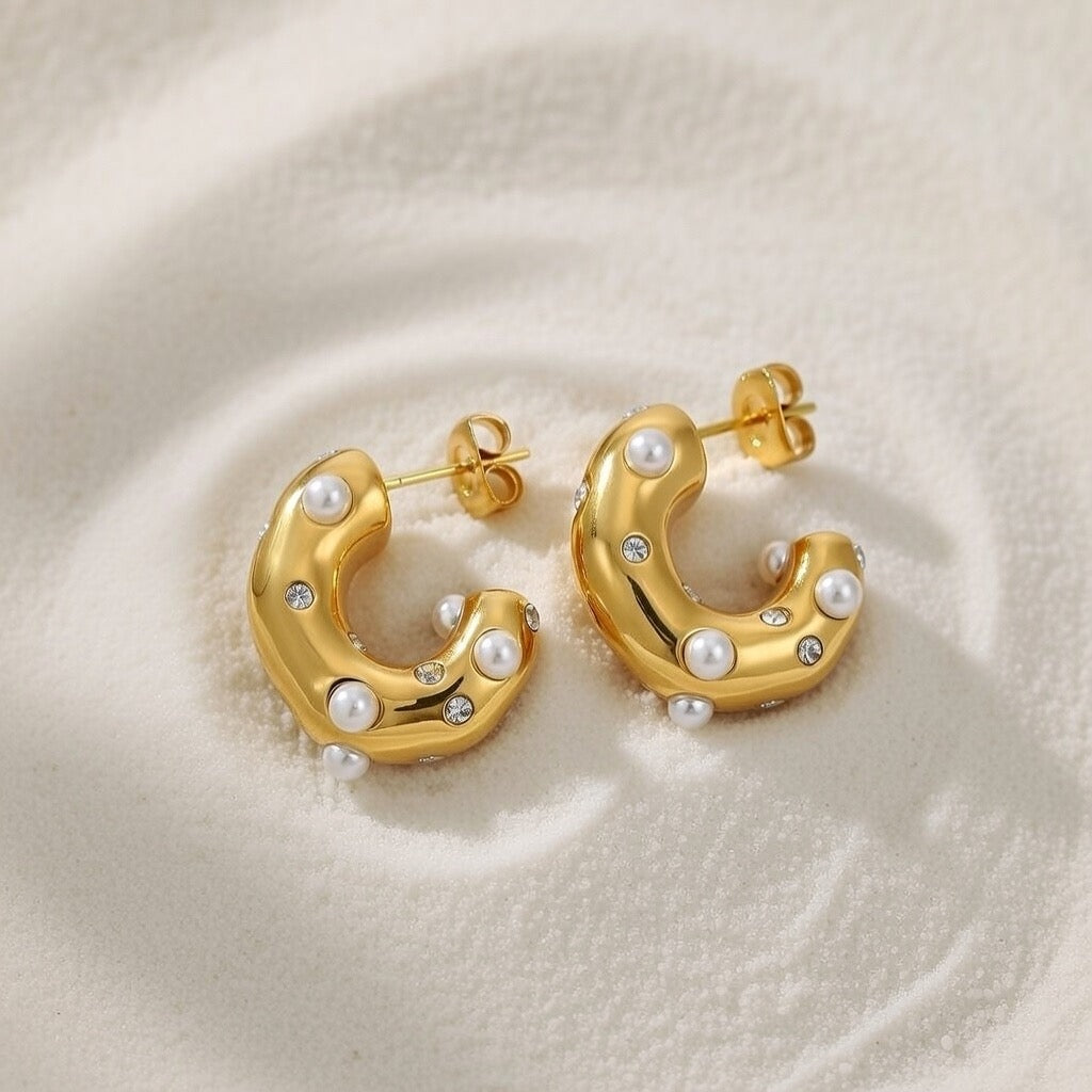 Melanie ~ Half hoop CZ and Pearl earrings image 3