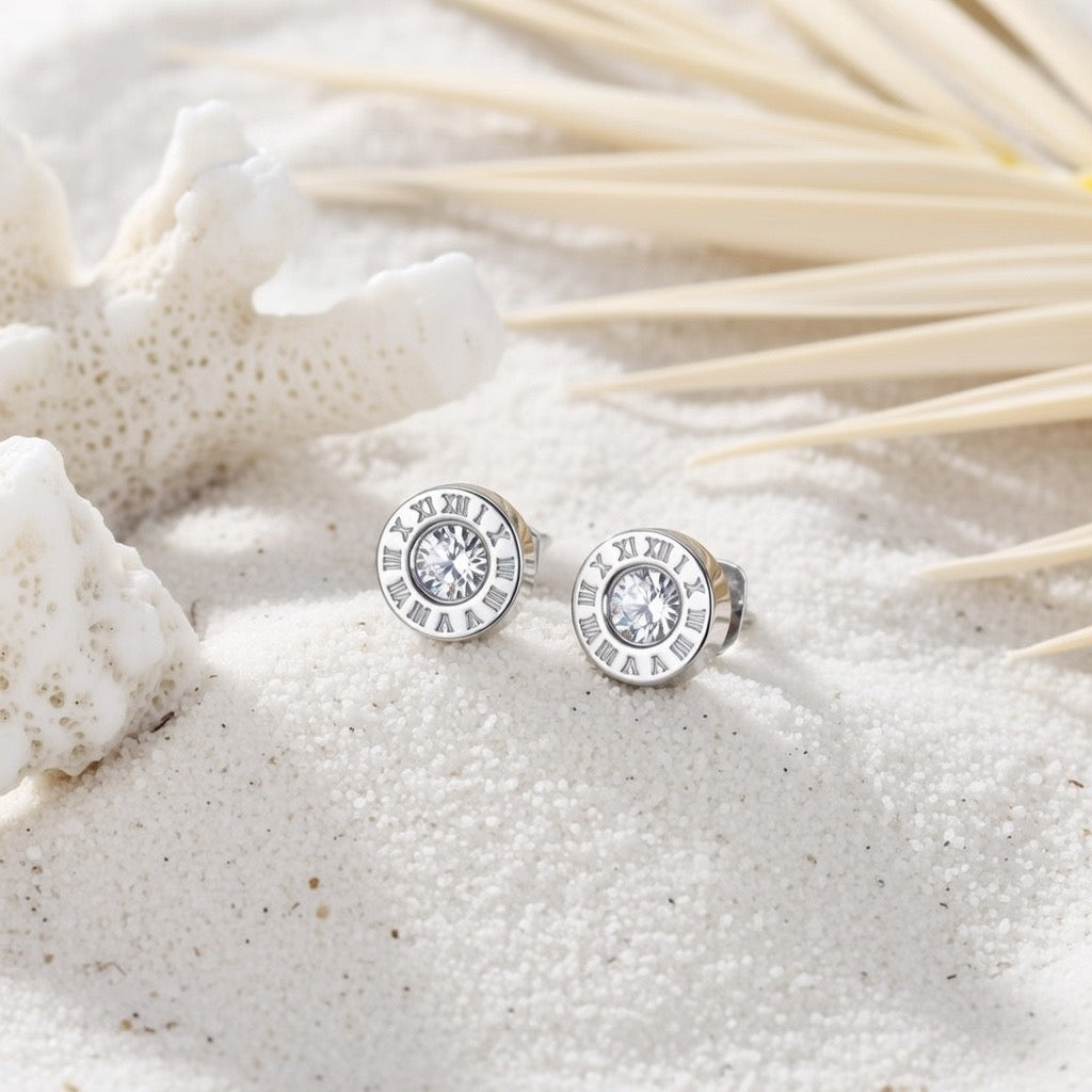 Lennie ~ Silver roman numerals studs image 2