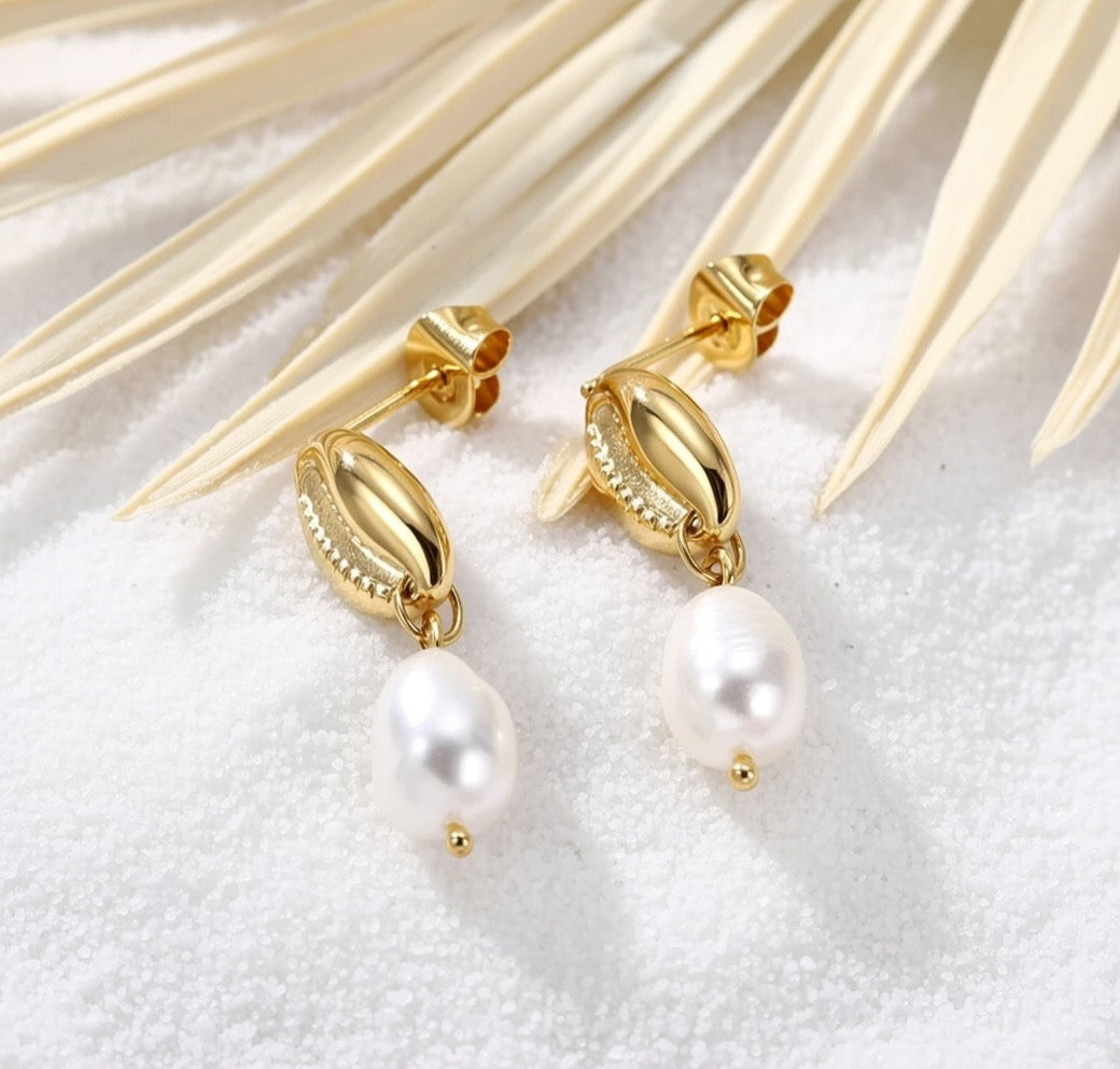 Tash ~ shell and pearl studs image 2