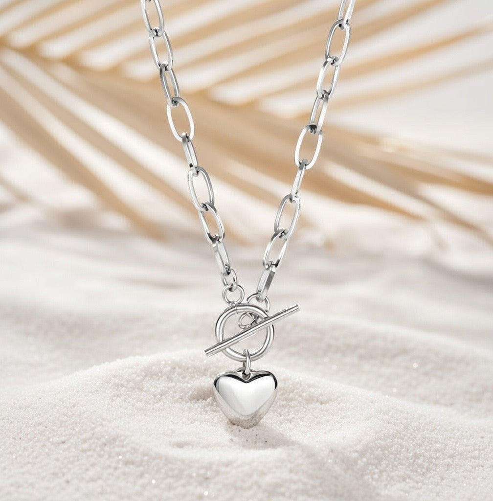 Katie ~ Silver link chain heart necklace image 3