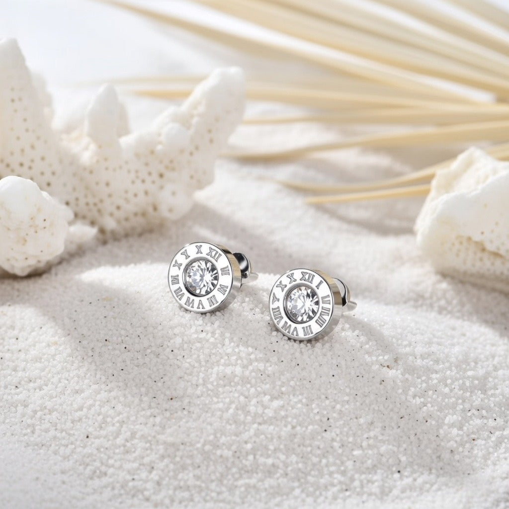 Lennie ~ Silver roman numerals studs image 4