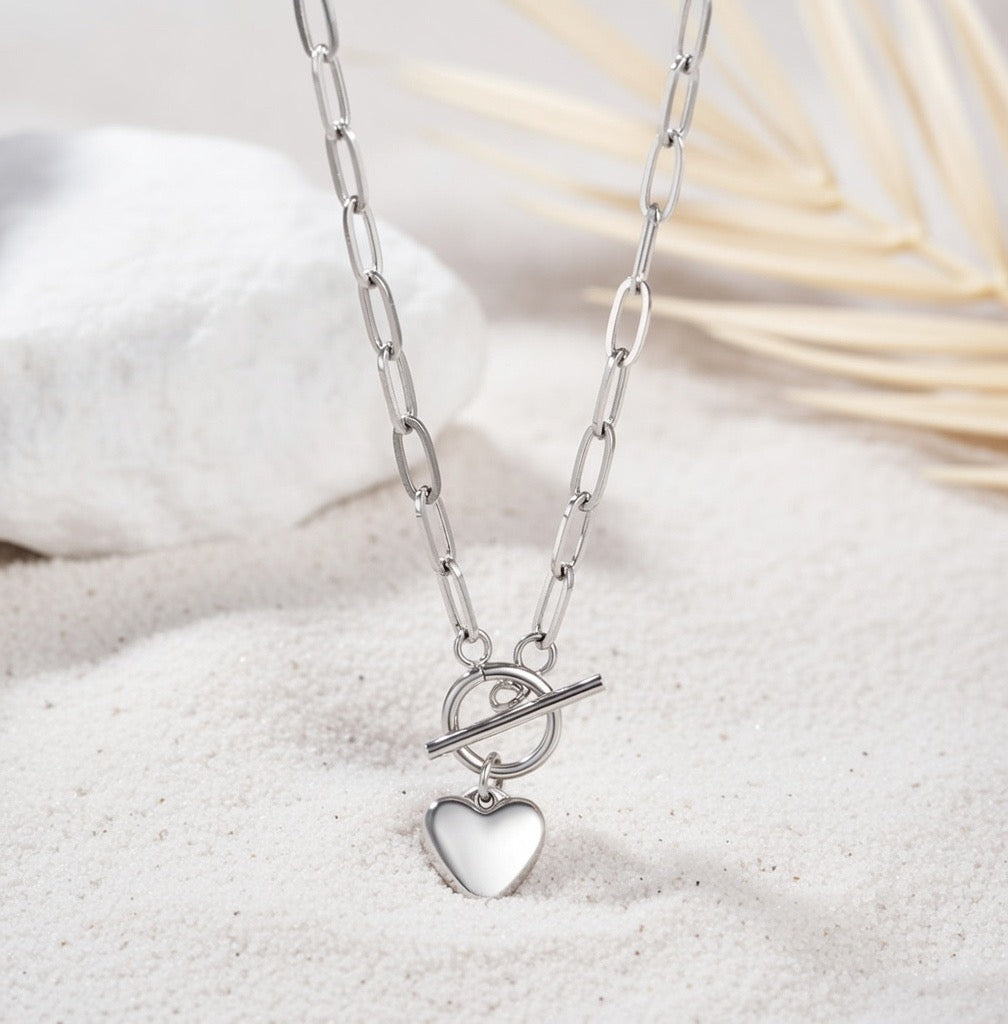 Katie ~ Silver link chain heart necklace image 1