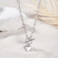 Katie ~ Silver link chain heart necklace image 1