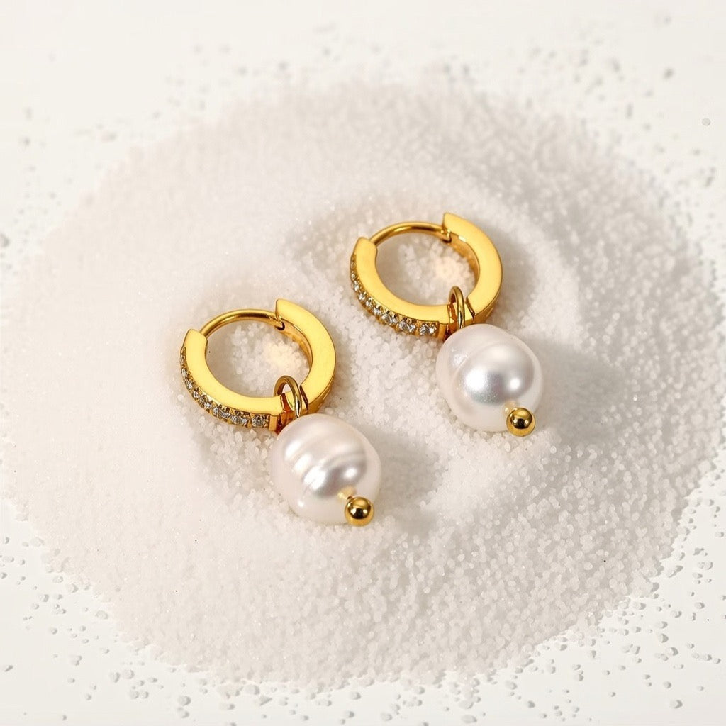 Lucy ~ Gold Freshwater and CZ stone Huggies image 2
