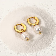 Lucy ~ Gold Freshwater and CZ stone Huggies image 2
