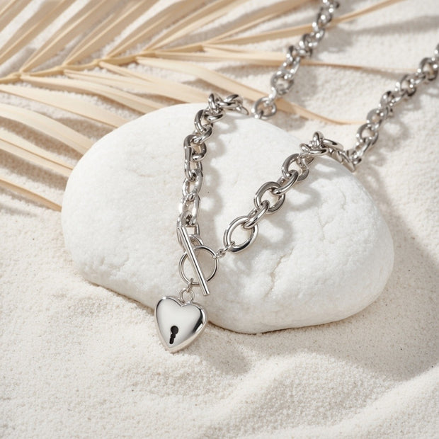 Ruby ~ Silver heart lock necklace image 0