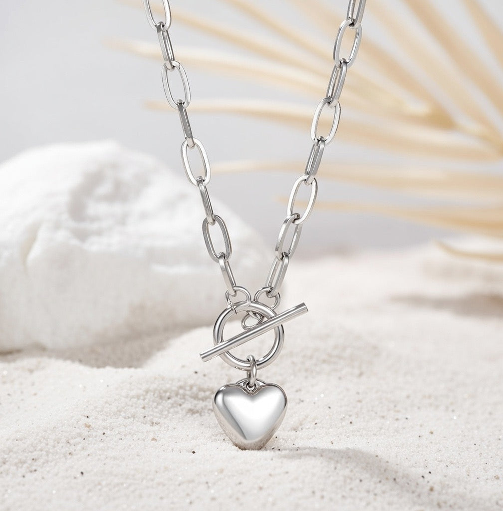 Katie ~ Silver link chain heart necklace image 4