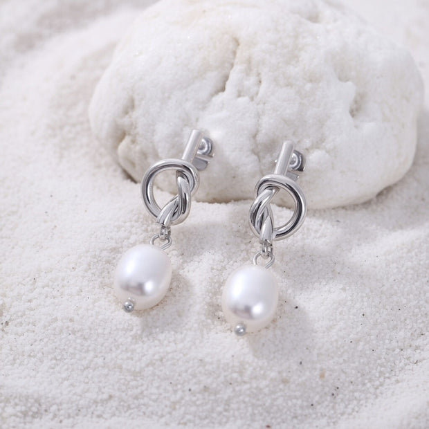 Zemira ~ Silver Knot pearl earrings image 1