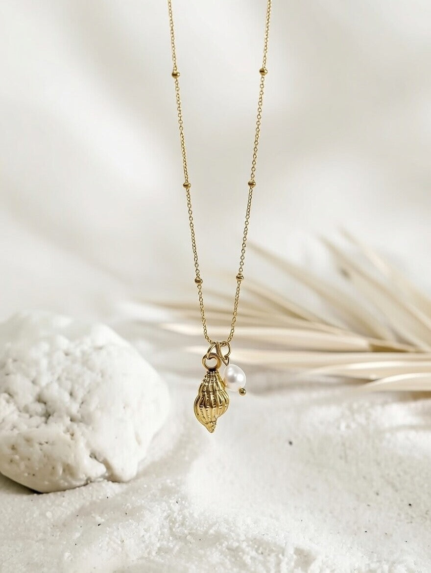 Anine ~ Seashell and Freshwater pearl necklace image 0