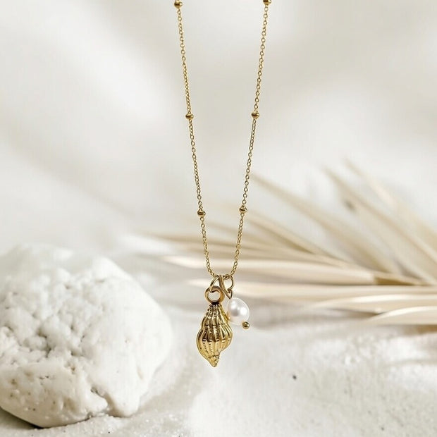 Anine ~ Seashell and Freshwater pearl necklace image 0