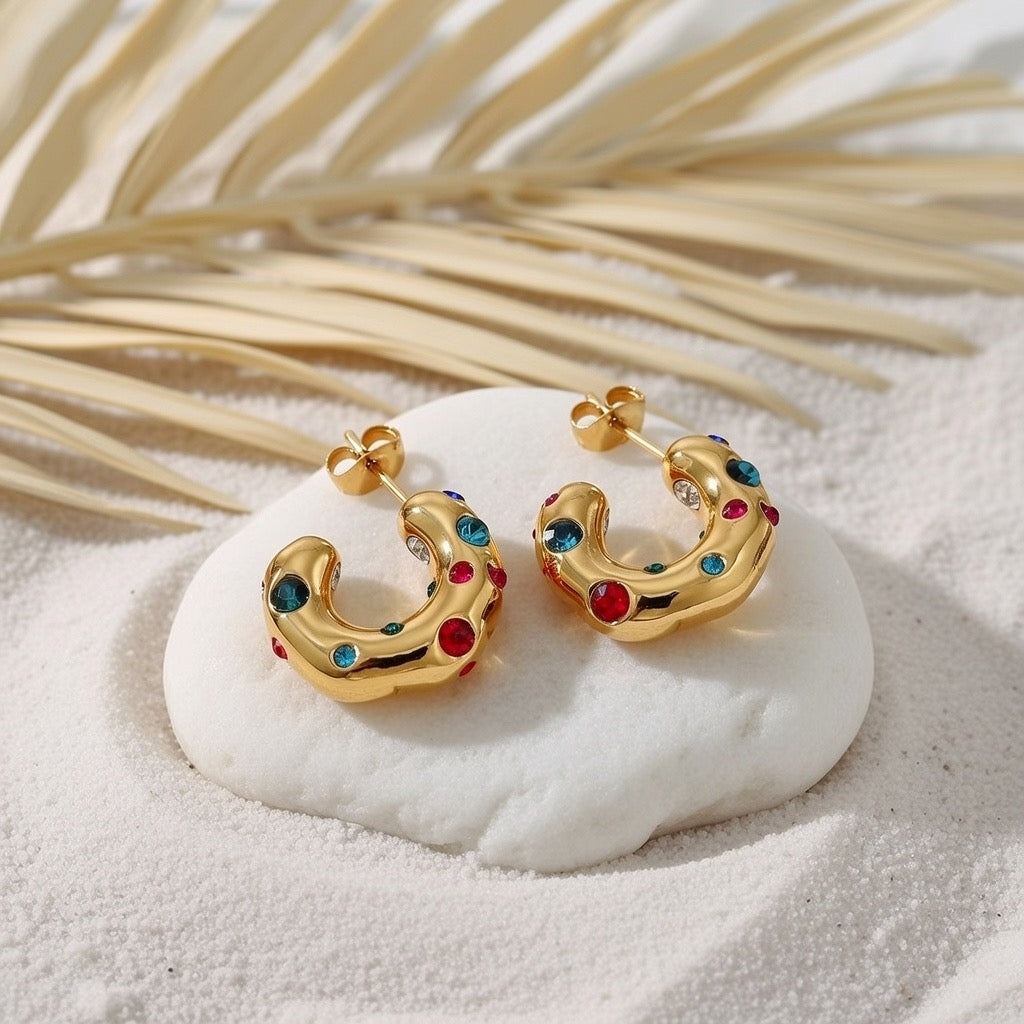 Lennie ~ Half hoop earrings with coloured CZ image 2
