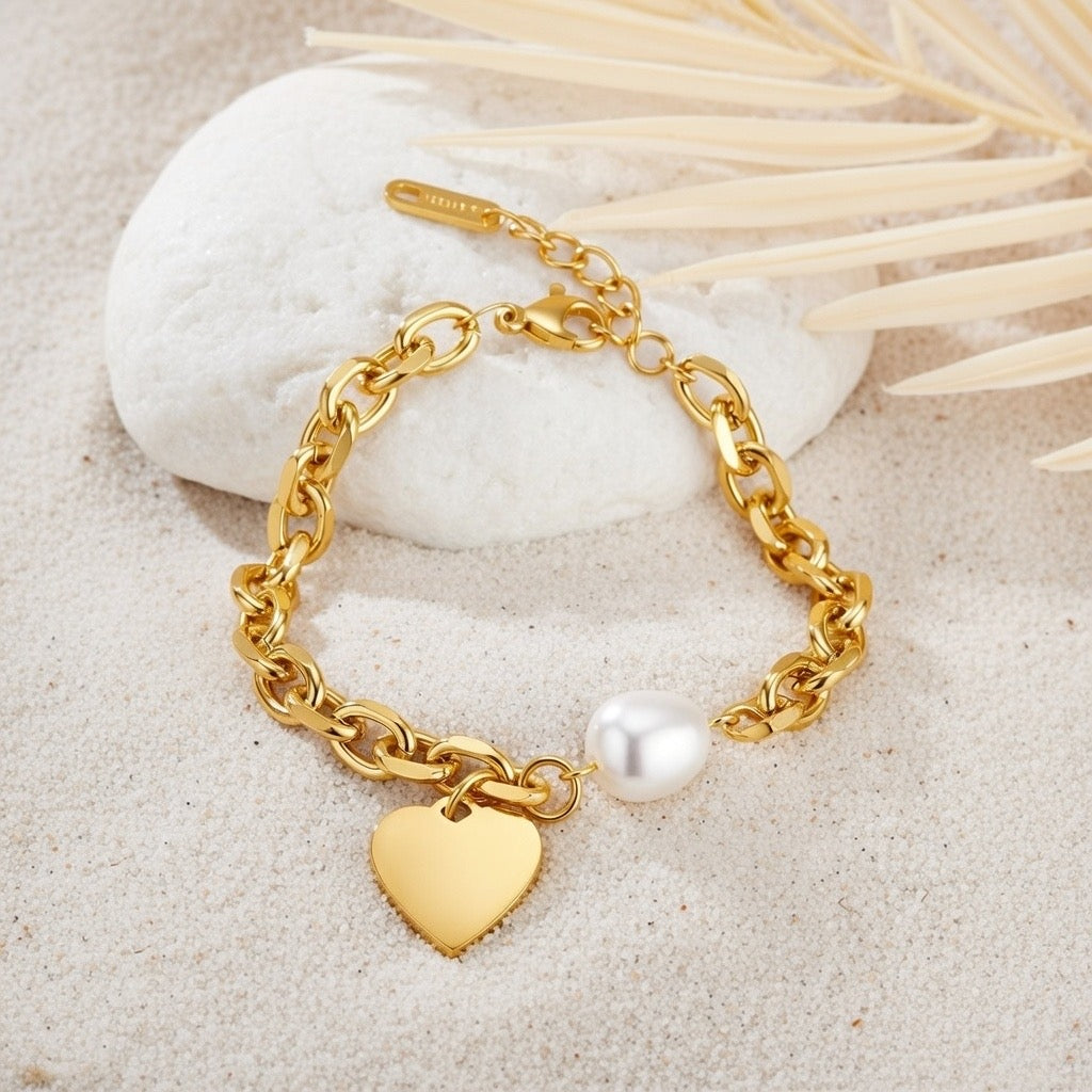 Violet ~ Freshwater pearl and heart bracelet image 2