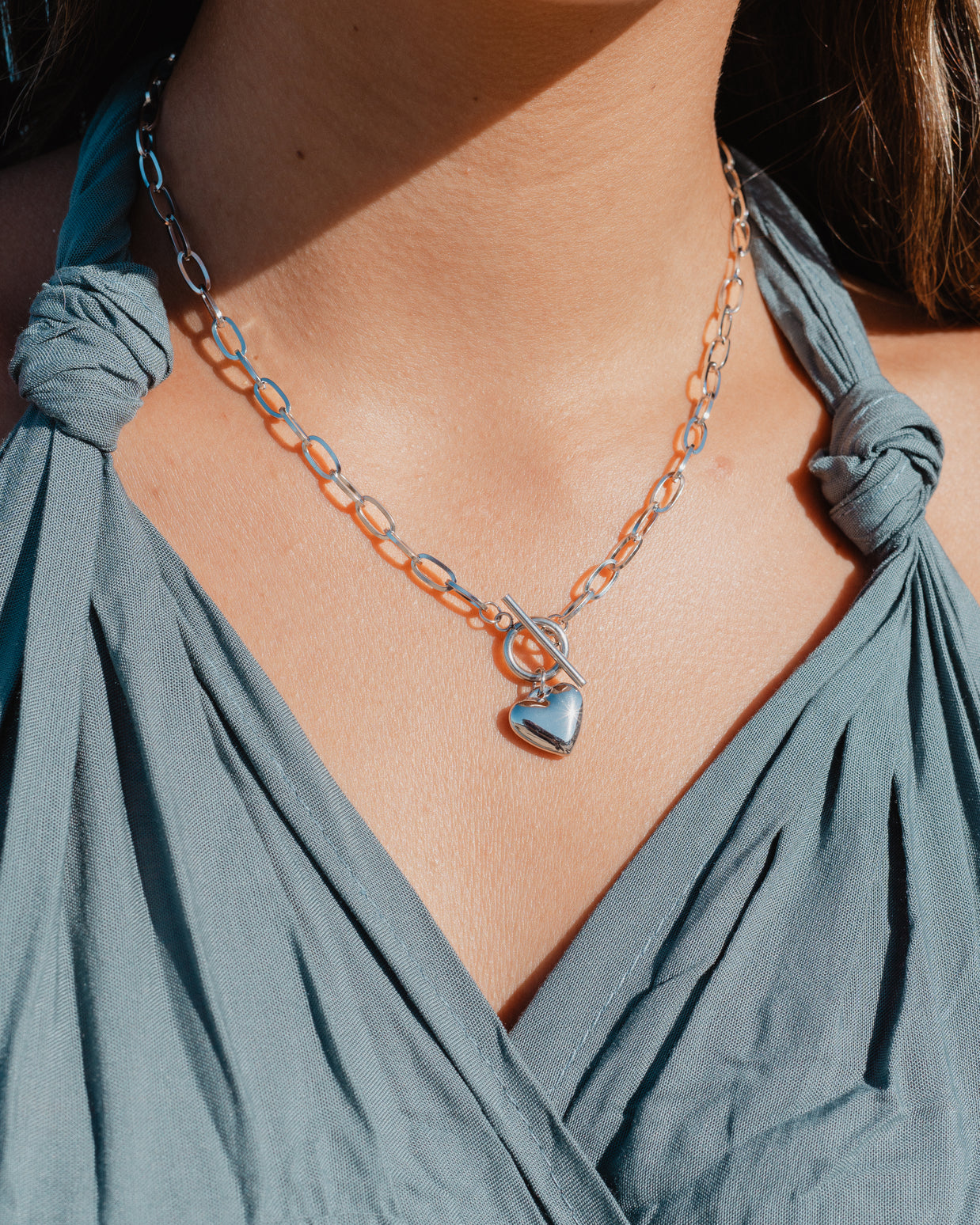 Katie ~ Silver link chain heart necklace image 0