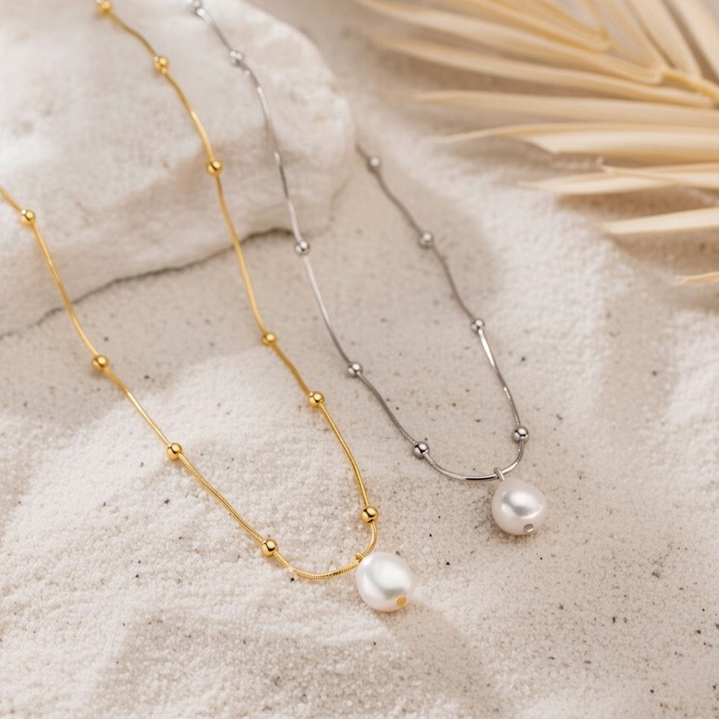 Sage ~ Silver ball chain Freshwater Pearl necklace image 5