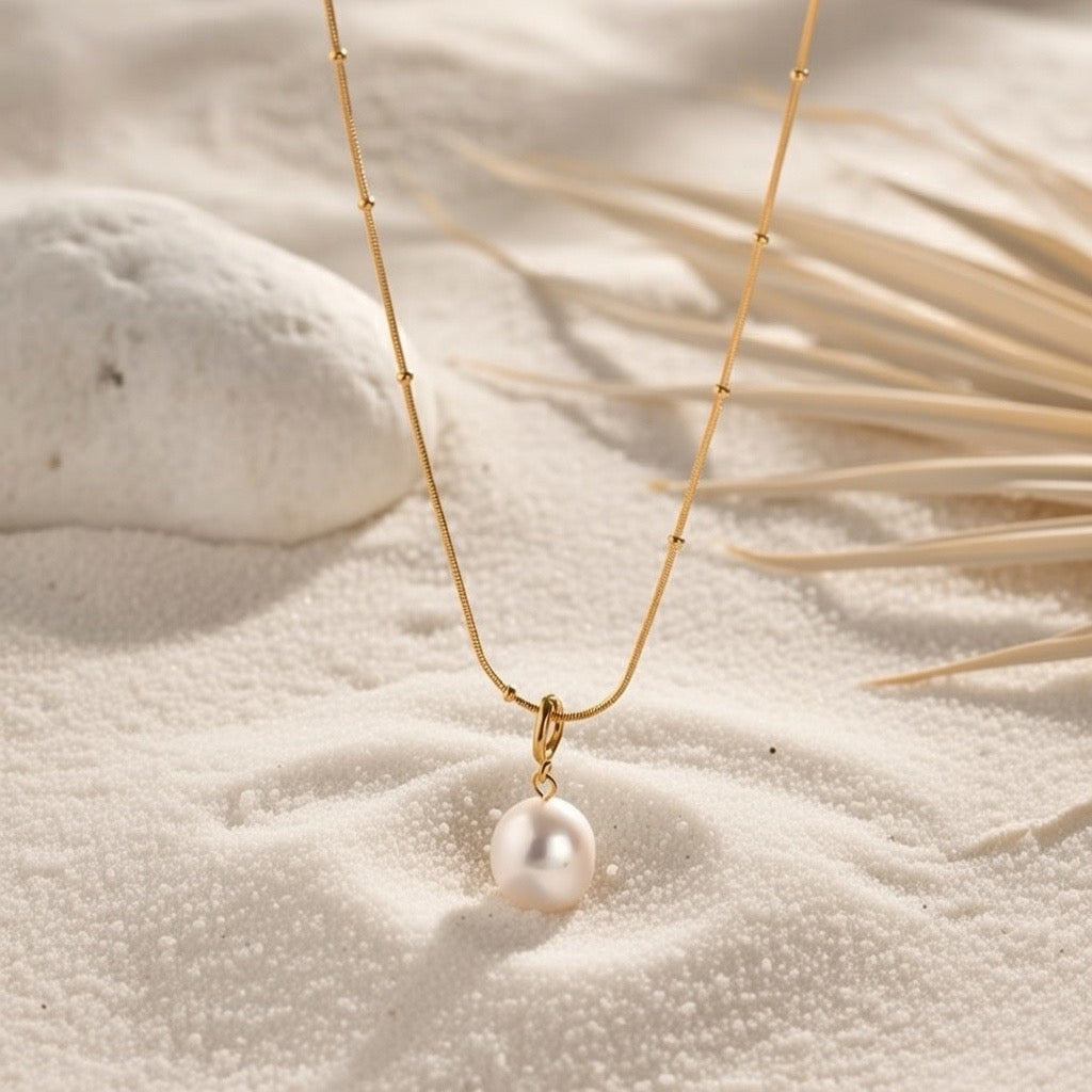 Sage ~ Gold ball chain Freshwater Pearl necklace image 4