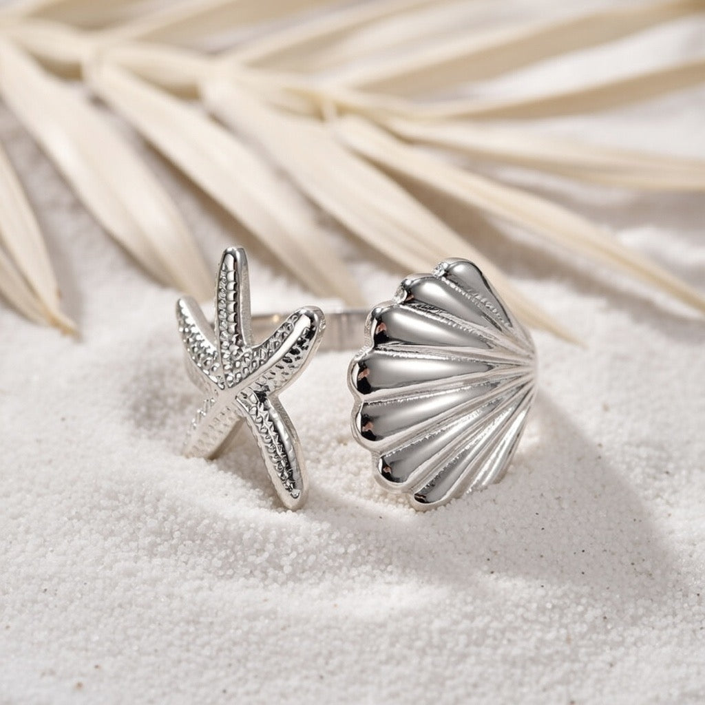 Reni ~  Silver seashell and starfish ring image 3