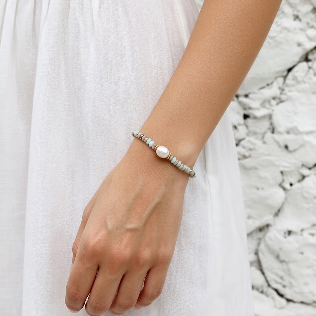 Cleo ~ Turquoise bead and pearl bracelet image 0