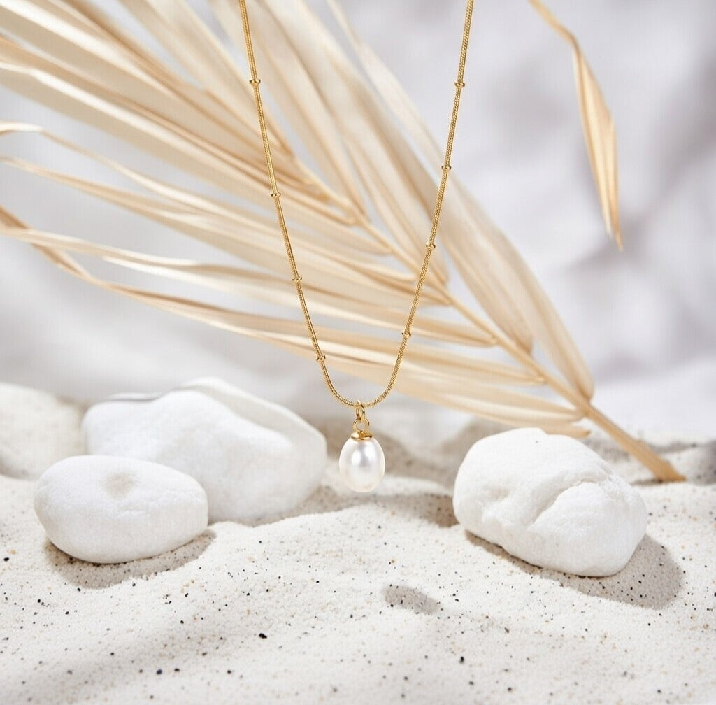 Sage ~ Gold ball chain Freshwater Pearl necklace image 3