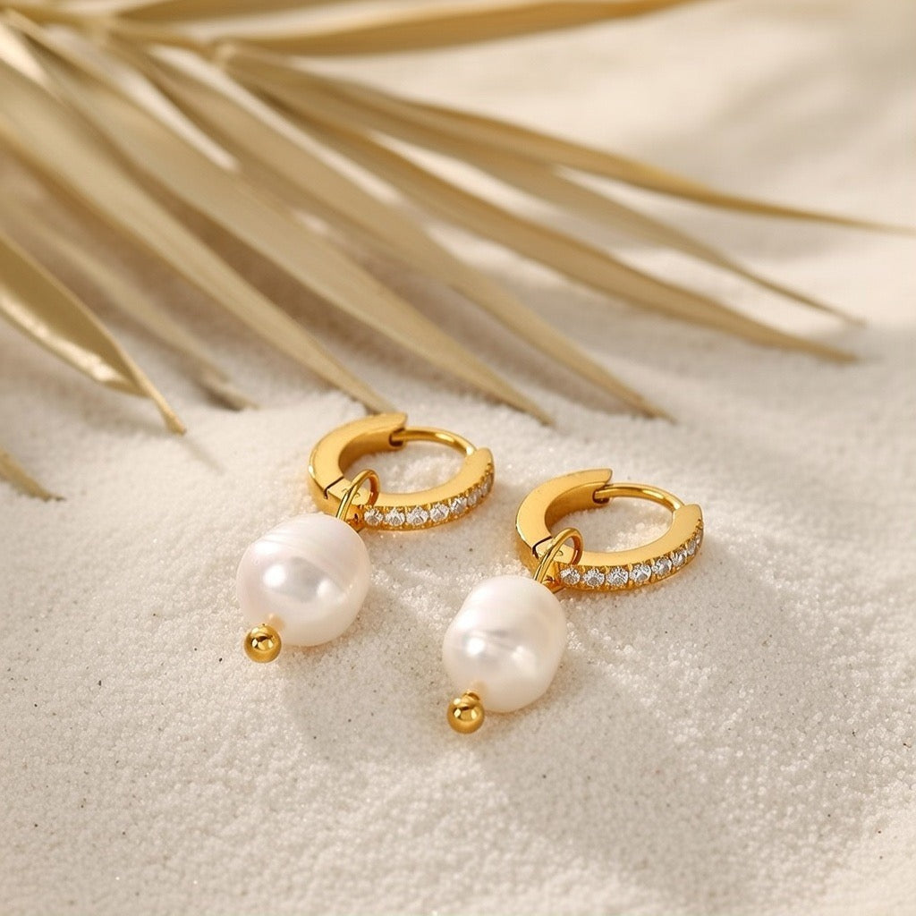 Lucy ~ Gold Freshwater and CZ stone Huggies image 1