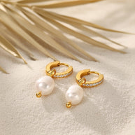 Lucy ~ Gold Freshwater and CZ stone Huggies image 1