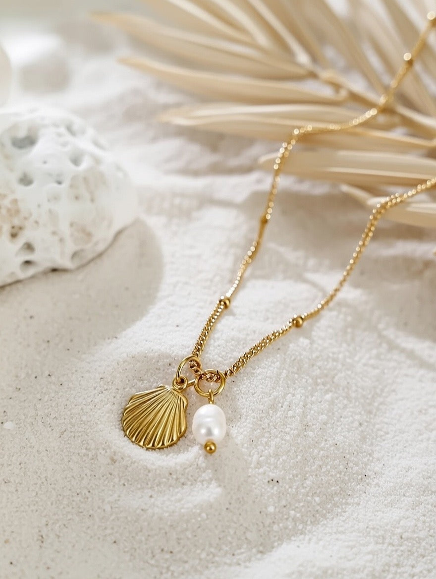 Adeline ~ Clam shellFreshwater pearl necklace image 3