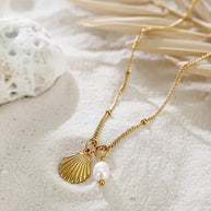 Adeline ~ Clam shellFreshwater pearl necklace image 3