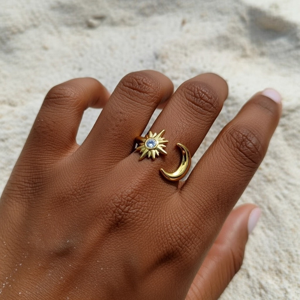 Misty ~ Gold Sun and Moon ring image 0